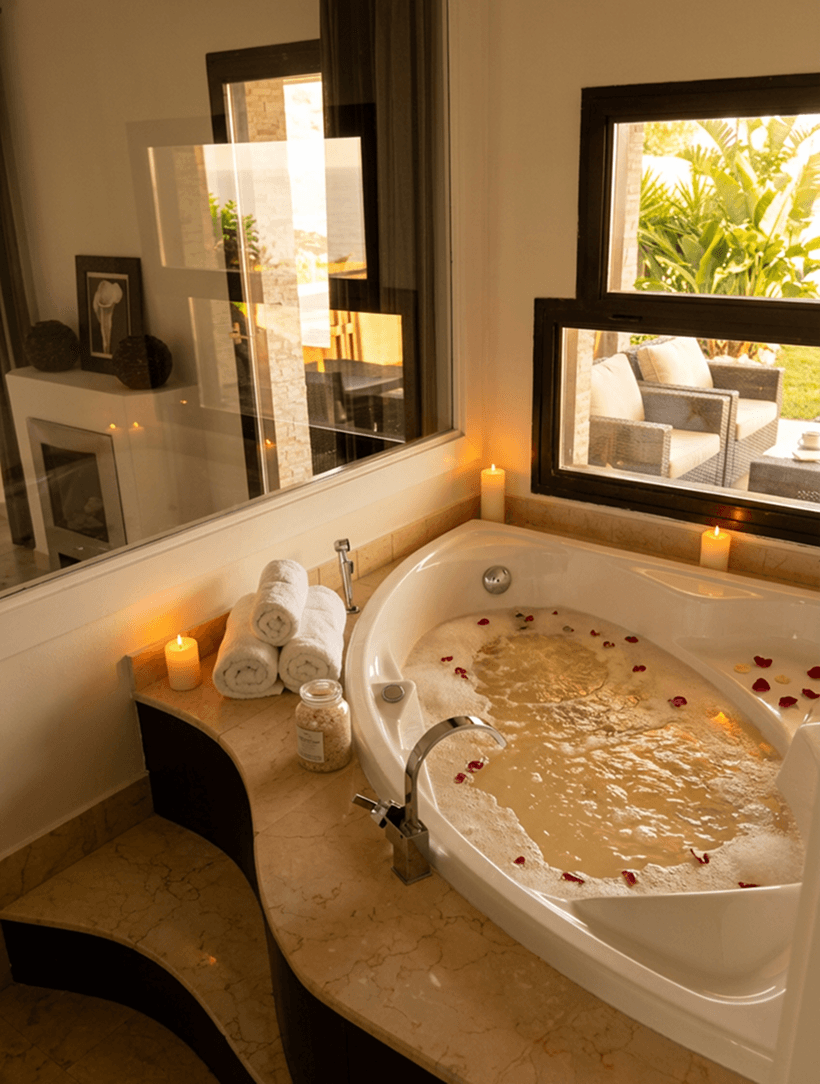 Jacuzzi interior preparado para un momento de calma