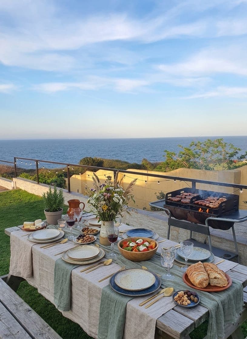 Mesa exterior compartida frente al mar